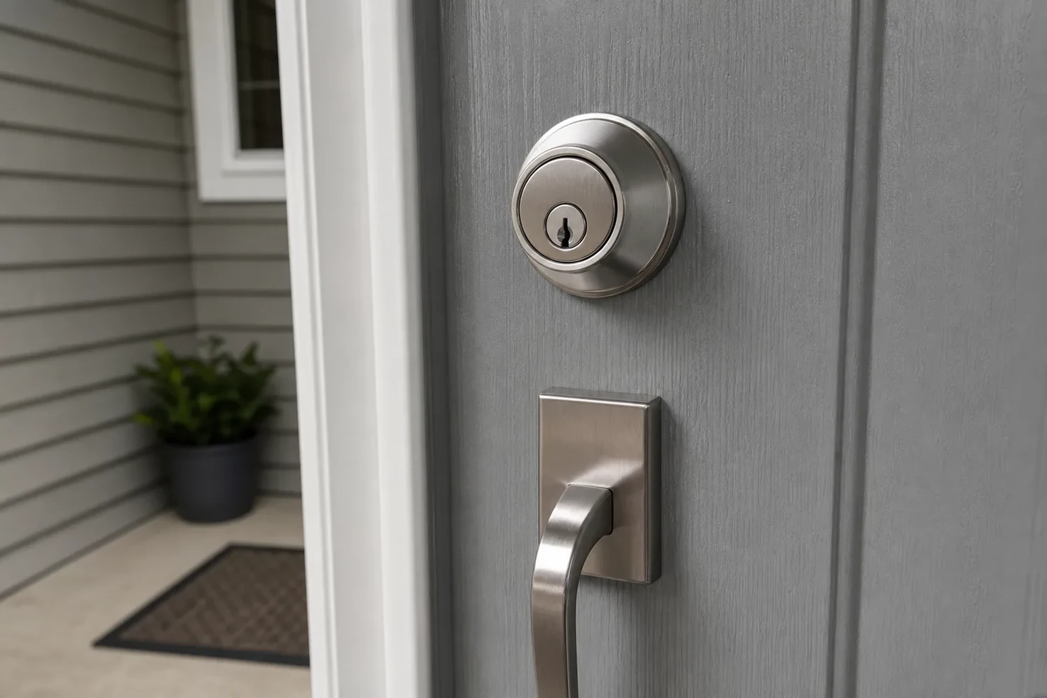 New deadbolt being installed in a front door, San Marcos, TX